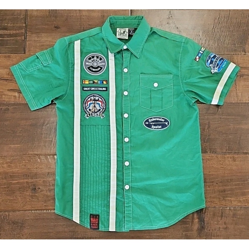 Y2K URBAN Vintage Swagnificent Raw Blue M Green Nautical Sailor Patchwork